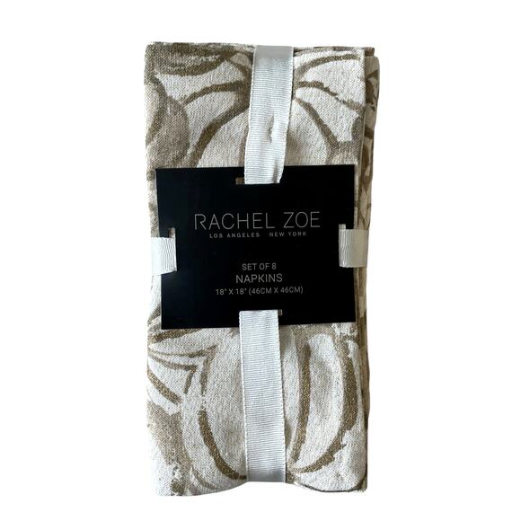 Rachel Zoe Fall Pumpkin Cotton Dinner Napkins 18x18 Beige Gold Fleck Set of 8 - Picture 1 of 12